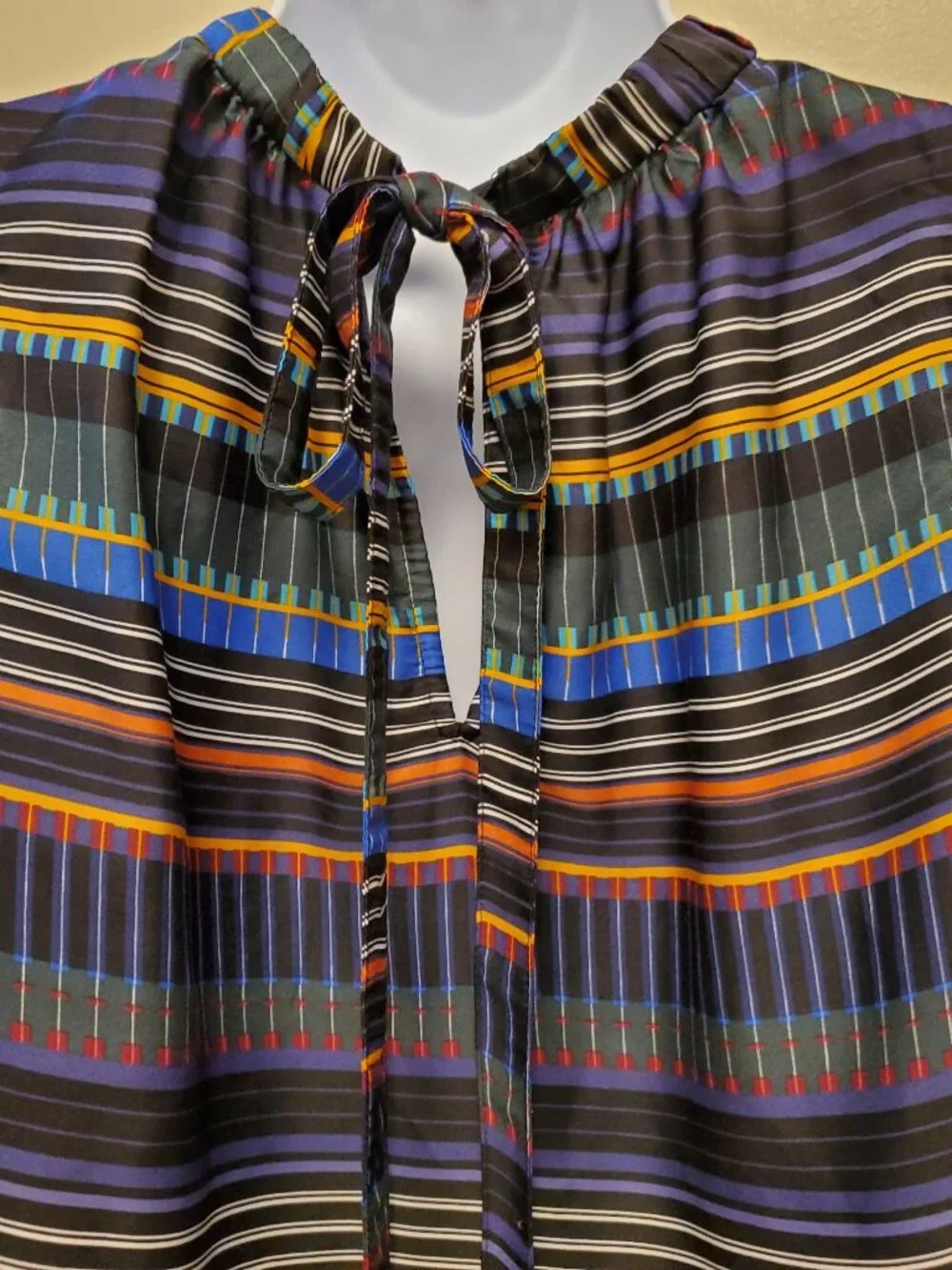 LOFT Festival Striped Multi-Color Tie Back High Neck Sleeveless Top Blouse - SP - Picture 6 of 12